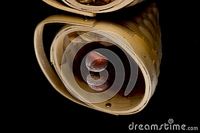 Hazelnuts in basket Stock Photo