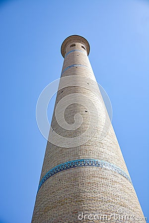 Hazrati imam comlex. Close up view of tower. Islam building in Uzbekistan Stock Photo
