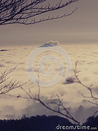 Hazy morning with a city hidden in smog cloud Stock Photo