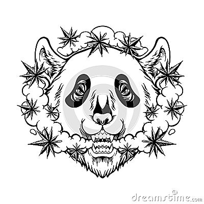 Hazy panda exploring the stoned mind monochrome Vector Illustration