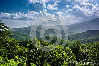 Hazy summer view of the Appalachian Mountains from the Blue Ridge Parkway in North Carolina. Stock Photo