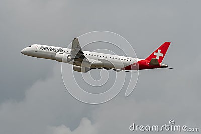 HB-AZI Helvetic Airways Embraer E195-E2 airplane in Zurich in Switzerland Editorial Stock Photo