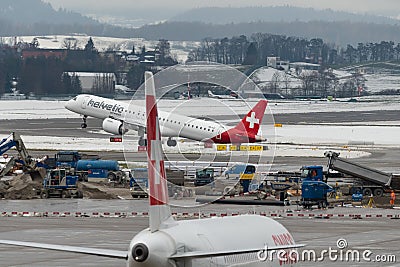 HB-AZI Helvetic Airways Embraer E195-E2 jet in Zurich in Switzerland Editorial Stock Photo