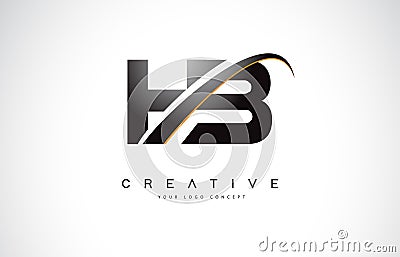 HB H B Swoosh Letter Logo Design with Modern Yellow Swoosh Curve Vector Illustration
