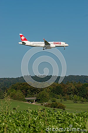 HB-JCC Swiss Bombardier CS-300 jet in Zurich in Switzerland Editorial Stock Photo