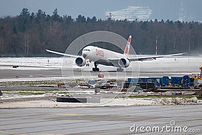 HB-JNA Swiss Boeing 777-3DEER jet in Zurich in Switzerland Editorial Stock Photo