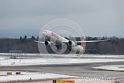 HB-JNA Swiss Boeing 777-3DEER jet in Zurich in Switzerland Editorial Stock Photo