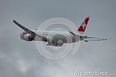 HB-JNA Swiss Boeing 777-3DEER jet in Zurich in Switzerland Editorial Stock Photo