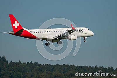 HB-JVM Helvetic Airways Embraer E190LR jet in Zurich in Switzerland Editorial Stock Photo