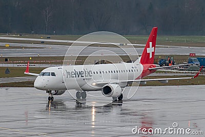 HB-JVO Helvetic Airways Embraer E190-LR jet in Zurich in Switzerland Editorial Stock Photo
