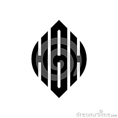 HBH circle letter logo design with circle and ellipse shape. HBH ellipse letters with typographic style. The three initials form a Vector Illustration