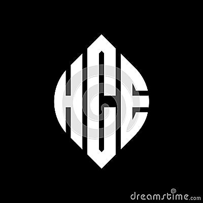 HCE circle letter logo design with circle and ellipse shape. HCE ellipse letters with typographic style. The three initials form a Vector Illustration