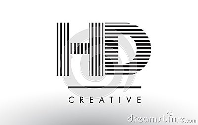 HD H D Black and White Lines Letter Logo Design. Vector Illustration