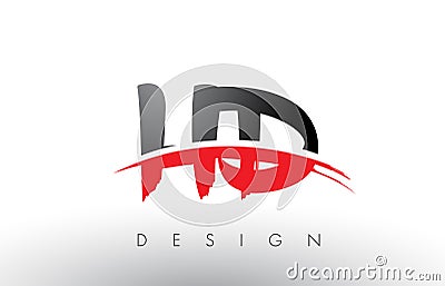 HD H D Brush Logo Letters with Red and Black Swoosh Brush Front Vector Illustration