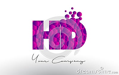 HD H D Dots Letter Logo with Purple Bubbles Texture. Vector Illustration