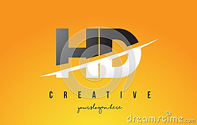 HD H D Letter Modern Logo Design with Yellow Background and Swoosh. Vector Illustration