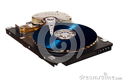 HDD with blue vinyl disk instead of magnetic plate Stock Photo