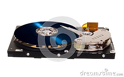 HDD with blue vinyl disk instead of magnetic plate Stock Photo