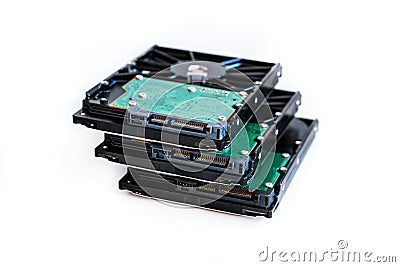 Hdd disk with green microchip data storage, database creation Stock Photo