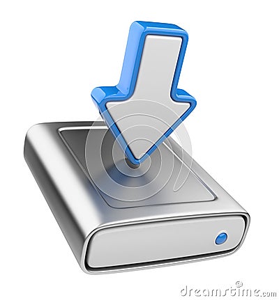 HDD drive and arrow. Upload data icon 3D Stock Photo