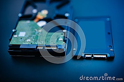 HDD next to SSD Stock Photo