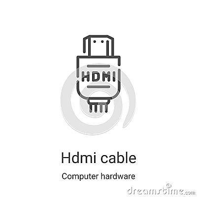hdmi cable icon vector from computer hardware collection. Thin line hdmi cable outline icon vector illustration. Linear symbol for Vector Illustration