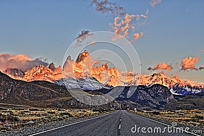 HDR Patagonia road at sunrise Stock Photo