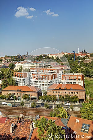 HDR photo panorama of Prague cityscape and Vltava river in afternoon sun, Czech republic. Photo taken at Vysehrad Editorial Stock Photo