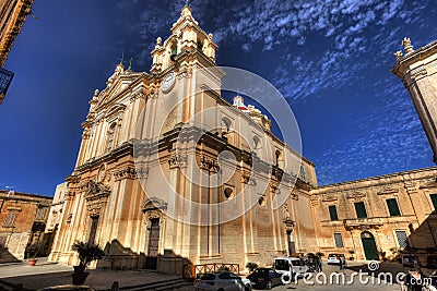 HDR photo of the St. Peter & Paul Cathedral in the city of Mdina, in Malta Editorial Stock Photo