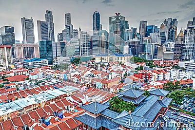 HDR Rendering of Singapore Chinatown and Skyline Stock Photo