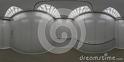 360 hdri panorama inside interior of metal service elevator lift room in equirectangular spherical seamless projection, VR content Stock Photo