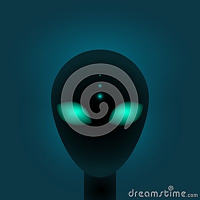 Head of Alien with big green eyes. Sci-fi or paranormal creature. Vector illustation Vector Illustration