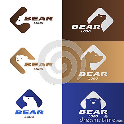 Head Bear in diamond with rounded corners logo vector set design Vector Illustration