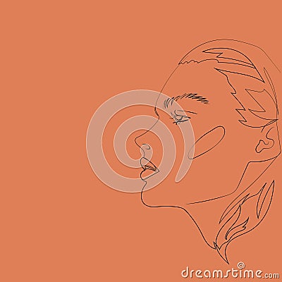 Head of beautifull young woman on red background. one line design Cartoon Illustration
