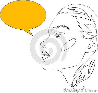 Head of beautifull young woman says on white background. one line design Vector Illustration