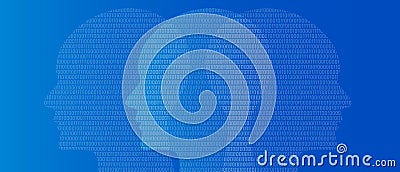 head binary number symbol of artificial intelligence thinking digital technology blue background zero and one Vector Illustration