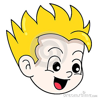 The head of the blonde haired boy laughed happily Cartoon Illustration
