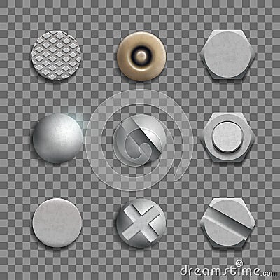 Head, bolt, nail isolated on transparent background Vector Illustration