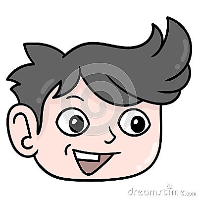 Head boy chubby handsome face smiling friendly, doodle icon drawing Vector Illustration