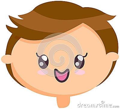 Head boy with friendly smiling face, vector illustration kawaii emoticon, doodle icon drawing Vector Illustration