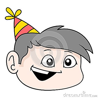 Head boy happy face celebrating birthday, doodle icon drawing Vector Illustration