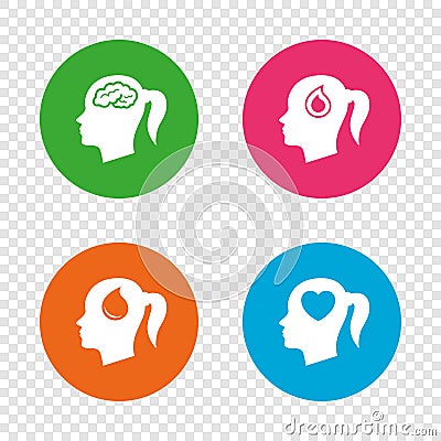 Head with brain icon.Female woman symbols. Vector Illustration