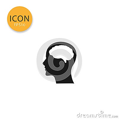 Head with brain icon isolated flat style. Vector Illustration