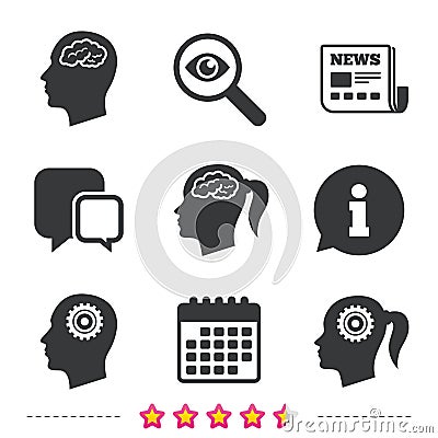 Head with brain icon. Male and female human symbols. Vector Illustration