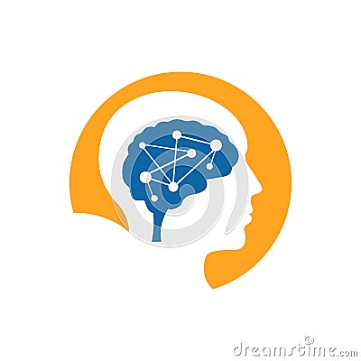 Head and Brain Logo Brainstorm power silhouette design vector template Vector Illustration