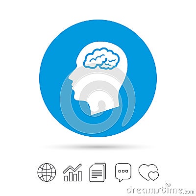 Head with brain sign icon. Male human head. Vector Illustration