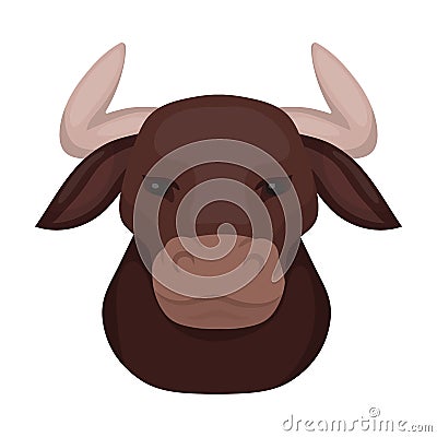 Head of bull icon in cartoon style isolated on white background. Spain country symbol stock vector illustration. Vector Illustration