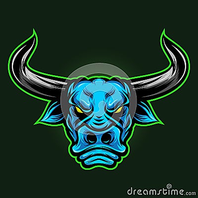 Head bull Logo Front Side Blue Style Vector Illustration Vector Illustration