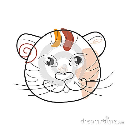 The head of a cheerful tiger in doodle style Vector Illustration