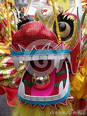 Head of Chinese Dragon dancing Stock Photo
